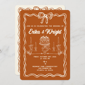 Whimsical Hand Drawn Wedding Invitation Cute Bows