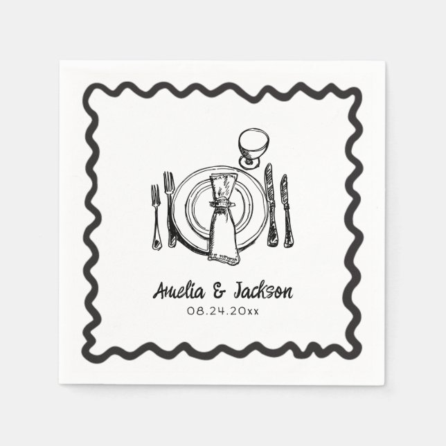 Whimsical Hand Drawn Wedding Napkins (Front)