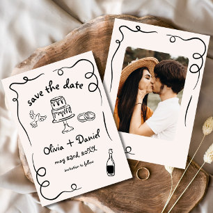 Whimsical Hand Drawn Wedding Photo Funky Save The Date