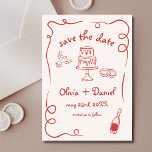 Whimsical Hand Drawn Wedding Red Save The Date<br><div class="desc">Set the tone for your wedding with this whimsical hand-drawn save the date photo card! Featuring delicate, artistic details and a personalised photo, this design beautifully blends creativity and charm. The soft, elegant typography enhances the romantic theme, while the customisable details ensure it aligns perfectly with your special day. Ideal...</div>