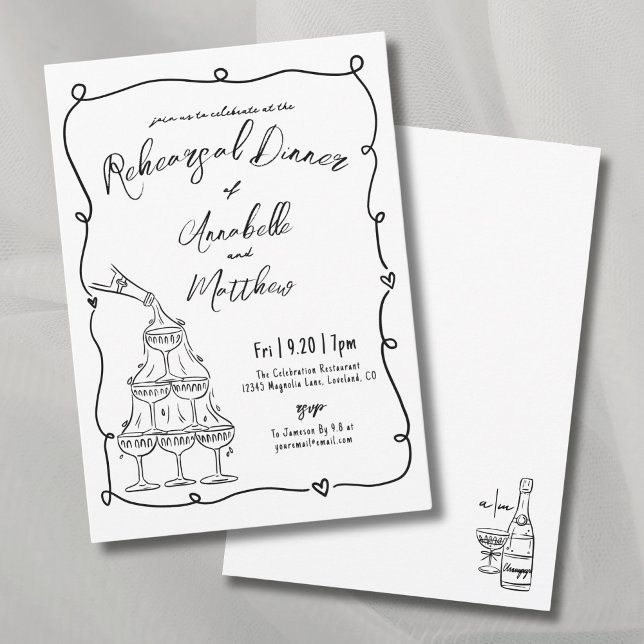 Whimsical Hand Drawn Wedding Rehearsal Dinner Invitation (Whimsical Hand Drawn Wedding Rehearsal Dinner Invitation)