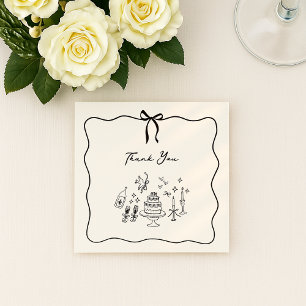 Whimsical, hand drawn wedding thank you card