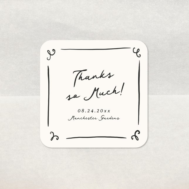 Whimsical Hand Drawn Wedding Thank You Square Sticker (Creator Uploaded)