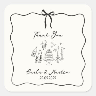 Whimsical, hand drawn wedding thank you  square sticker