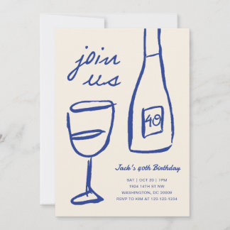 Whimsical Hand Drawn Wine Birthday Invitation