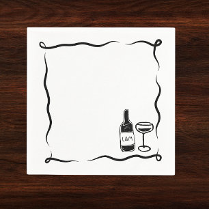 Whimsical Hand Drawn Wine Personalised Wedding Napkin