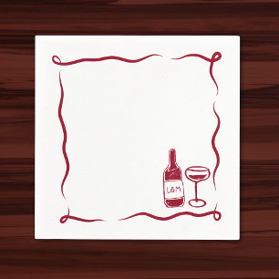 Whimsical Hand Drawn Wine Wedding Chic Maroon Napkin
