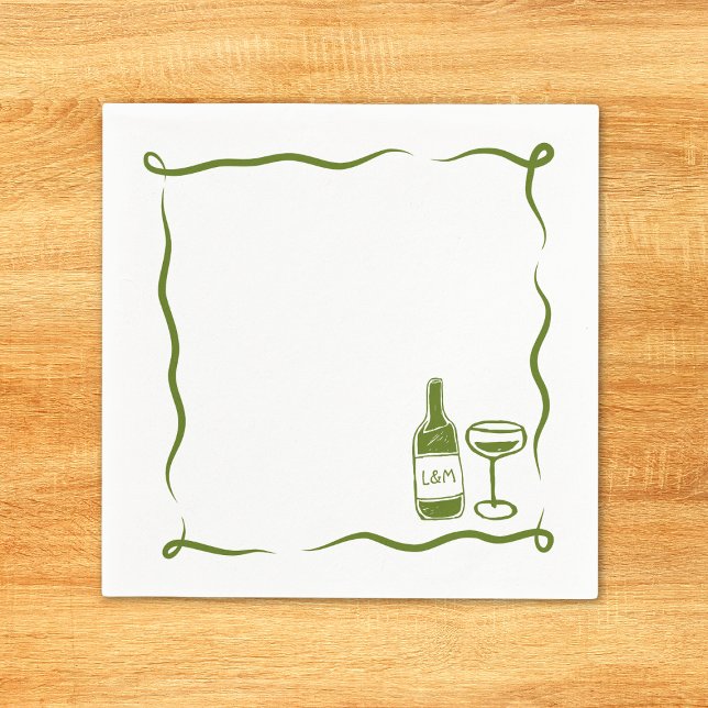 Whimsical Hand Drawn Wine Wedding Chic Navy Blue Napkin (Creator Uploaded)