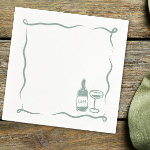 Whimsical Hand Drawn Wine Wedding Chic Sage Green Napkin
