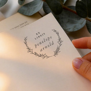Whimsical Hand Drawn Wreath Ex Libris Book Self-inking Stamp