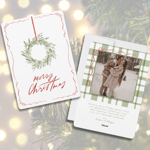 Whimsical Hand Drawn Wreath Photo Christmas Holiday Card