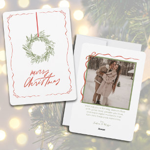 Whimsical Hand Drawn Wreath Photo Christmas Holiday Card