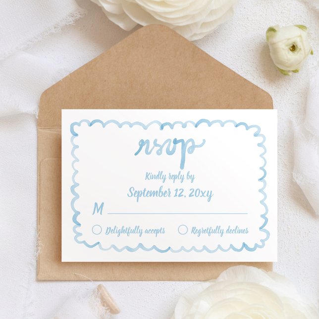 Whimsical Hand Illustrated Light Blue Frame RSVP Card (Creator Uploaded)