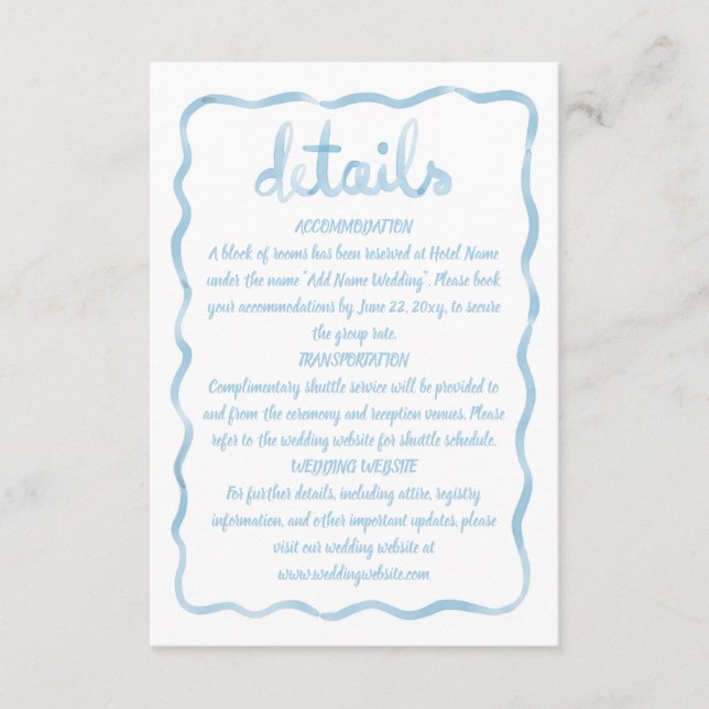 Whimsical Hand Illustrated Wavy Light Blue Frame Enclosure Card (Front)
