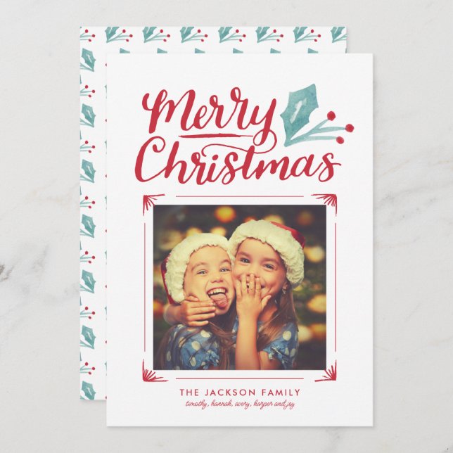 Whimsical Hand Lettered Christmas Photo Holiday Card (Front/Back)