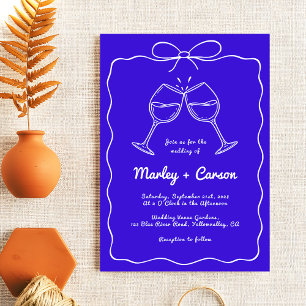 Whimsical Hand Lettered Elegant Royal Blue Wedding Invitation