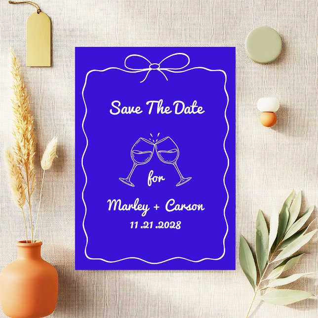 Whimsical Hand Lettered Elegant Royal Blue Wedding Save The Date (Creator Uploaded)