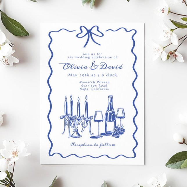 Whimsical Hand Lettered Illustrated Dinner Wedding Invitation (Creator Uploaded)