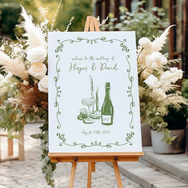 Whimsical Hand Lettered Illustrated Dinner Wedding Poster (Creator Uploaded)