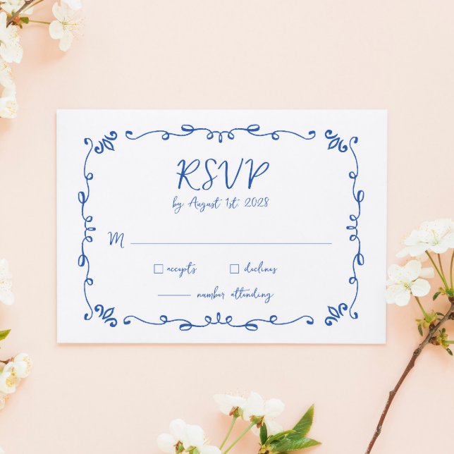 Whimsical Hand Lettered Illustrated Dinner Wedding RSVP Card (Creator Uploaded)