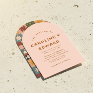 Whimsical handdrawn Bold colourful wedding Invitation
