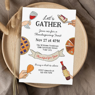 Whimsical Handdrawn Doodles Unique Thanksgiving Invitation