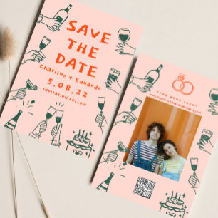 Whimsical Handdrawn Funky Retro Contemporary Save The Date