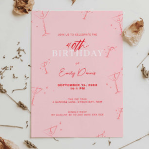 Whimsical Handdrawn martini 40th Birthday Party Invitation