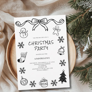 Whimsical Handdrawn Scribble Christmas Party Invitation
