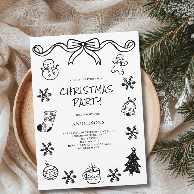 Whimsical Handdrawn Scribble Christmas Party Invitation (Creator Uploaded)