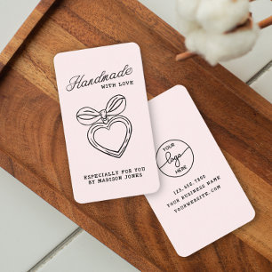Whimsical Handmade with Love Script Heart Bow Business Card