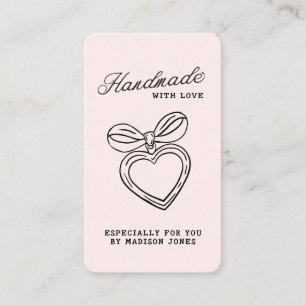 Whimsical Handmade with Love Script Heart Bow Business Card
