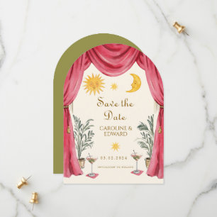 Whimsical handpainted Celestial Folk Wedding Save The Date