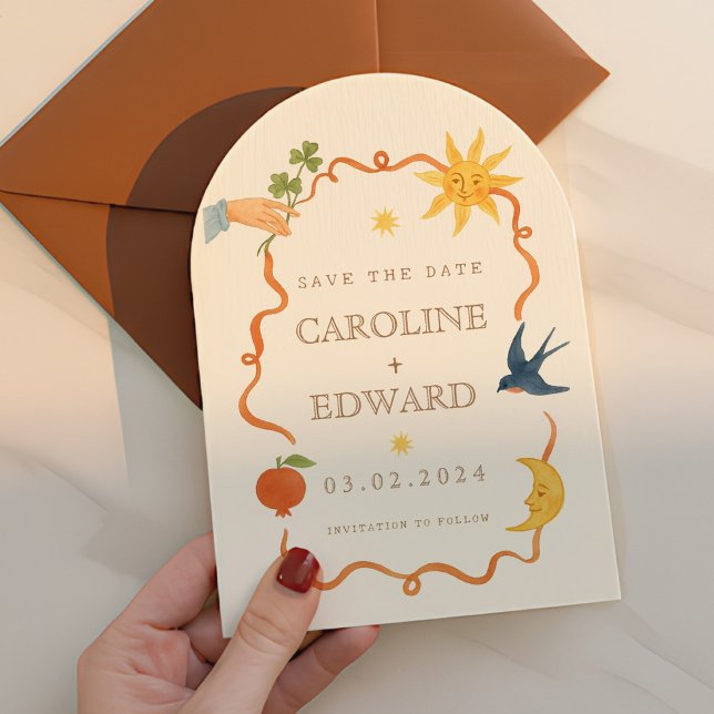 Whimsical handpainted Celestial Folk Wedding  Save The Date (Creator Uploaded)