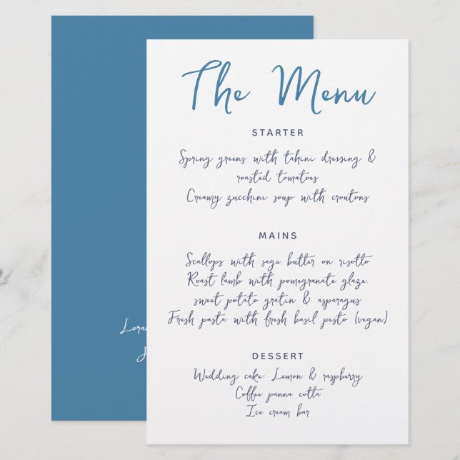 Whimsical Handwriting Script Blue Casual Wedding (Front/Back)