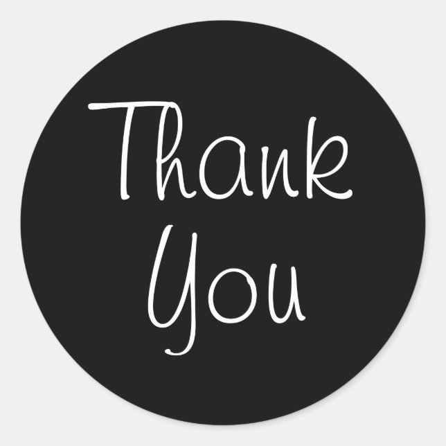 Whimsical Handwritten Black and White Thank You Classic Round Sticker (Front)
