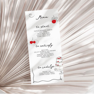 Whimsical Handwritten Cherry Themed Wedding Menu