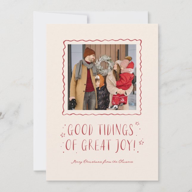 Whimsical Handwritten Good Tidings Christmas  Holiday Card (Front)