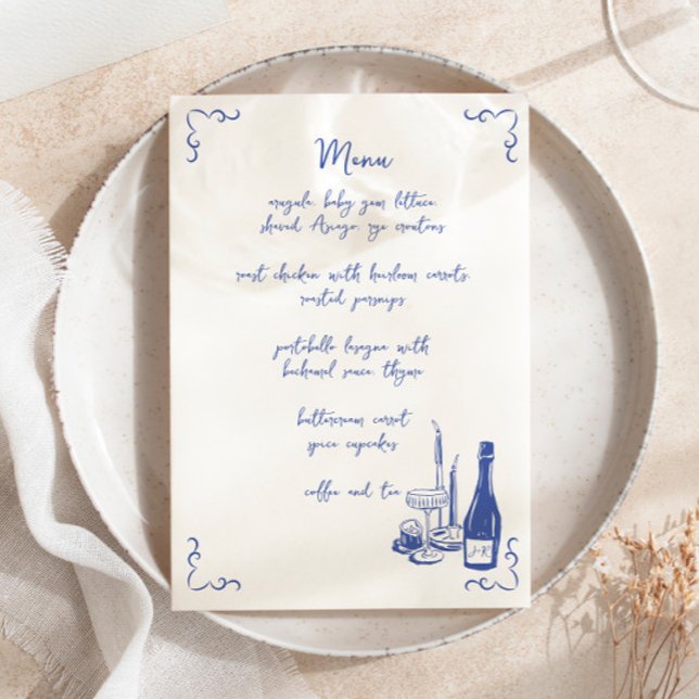 Whimsical Handwritten Illustrated Wedding Menu Invitation (Creator Uploaded)