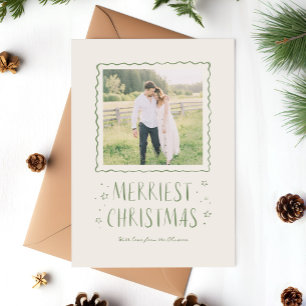 Whimsical Handwritten Merry Christmas Green Holiday Card
