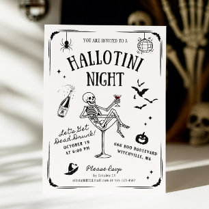Whimsical Handwritten Skeleton Martini Halloween Invitation