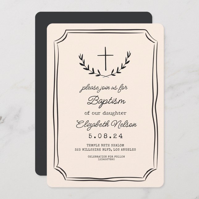 Whimsical Handwritting Cross Baptism  Invitation (Creator Uploaded)