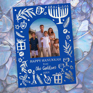 Whimsical HANUKKAH Cute Custom Photo SILVER  Foil Holiday Card