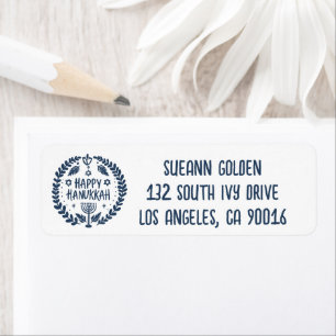 Whimsical Hanukkah Holiday Menorah Custom MAIL Return Address Label