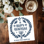 Whimsical Hanukkah Holiday Menorah Dreidel Custom Napkin<br><div class="desc">Perfect cute custom Hanukkah party napkin! Hand made art for you! Perfect for a winter, hanukkah, holiday party or other event. FULLY CUSTOMIZABLE! Click on “Personalise” above to edit the text. Click "edit using design tool" to adjust the fonts, colours and placements. (check my shop for alternate designs too) THANK...</div>