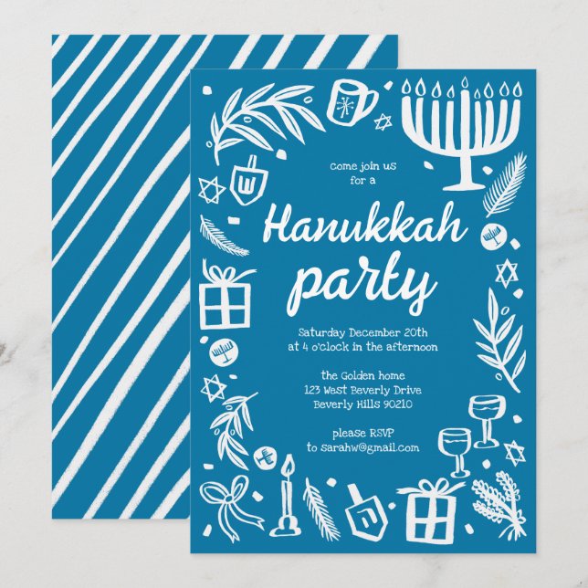 Whimsical Hanukkah Holiday Party Cute Custom Invitation (Front/Back)