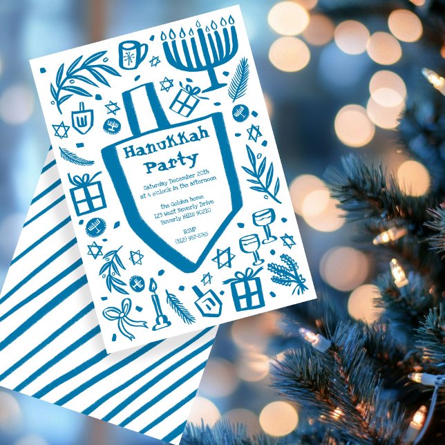 Whimsical Hanukkah Holiday Party Cute Custom Invitation (Whimsical Hanukkah Holiday Party Cute Custom Invitation
)