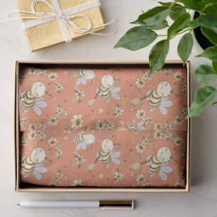 Whimsical Happy Bumblebee and Flowers Tissue Paper