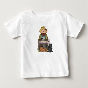 Whimsical Happy Fall Scarecrow With Black Cat Baby T-Shirt