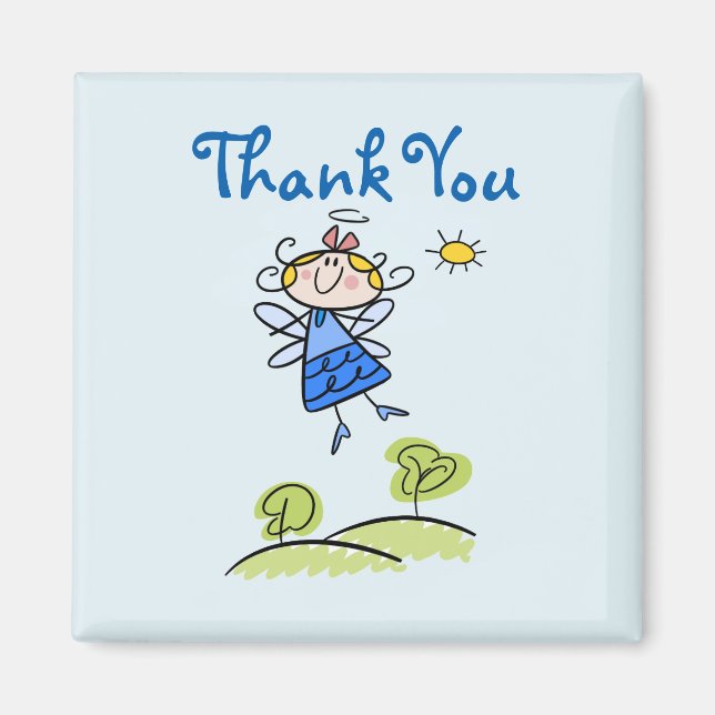 Whimsical Happy Flying Angel Fairy Thank You Magnet (Front)